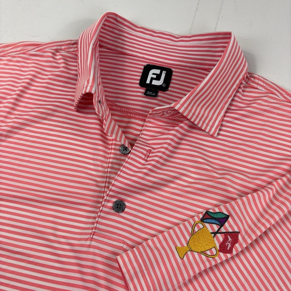 FootJoy Golf Polo Shirt Mens XL Pink Striped Stretch Trophy Logo Short Sleeve